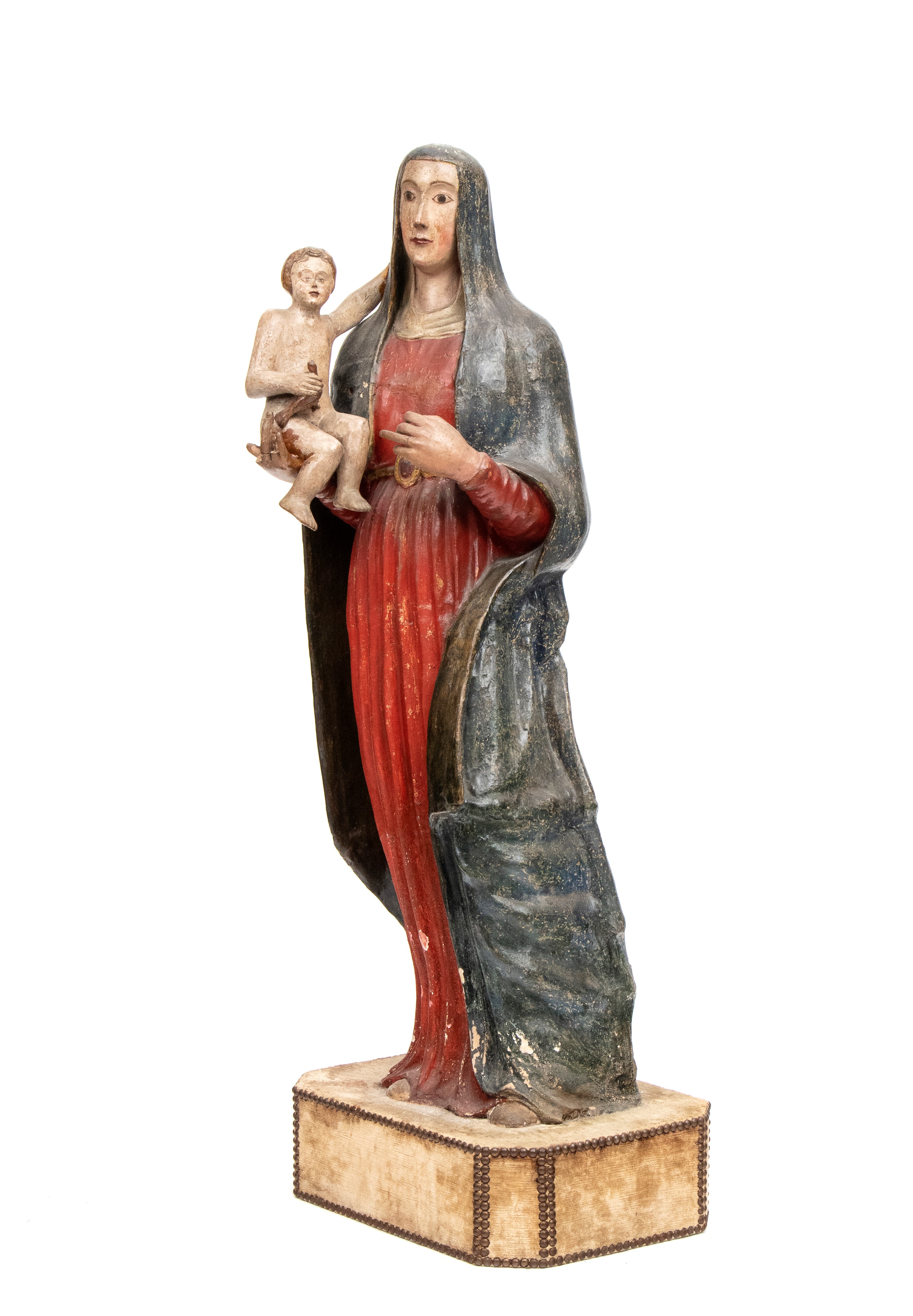 Scultura policroma in terracotta raffigurante la Vergine con Bambino, XIX secolo