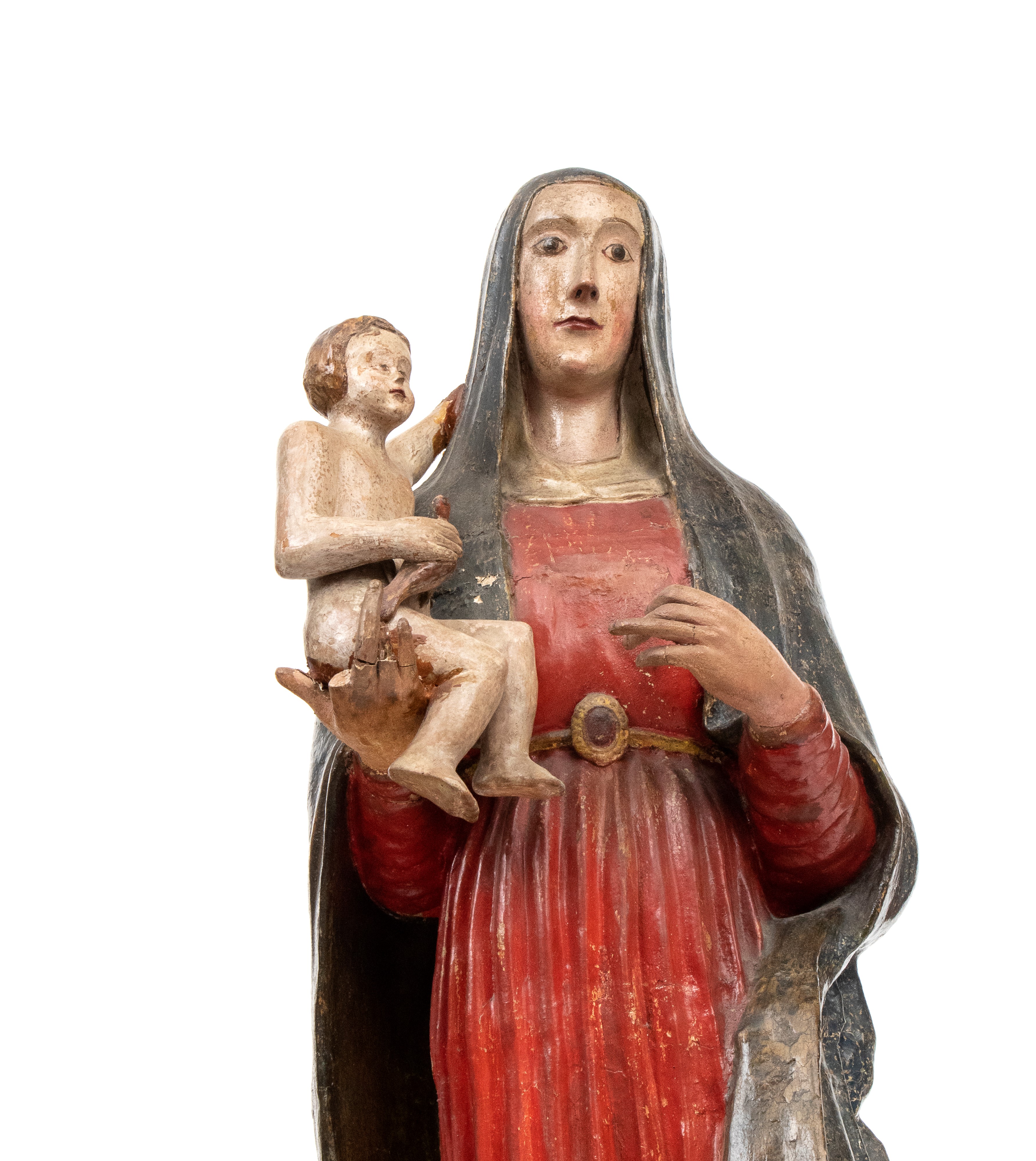 Scultura policroma in terracotta raffigurante la Vergine con Bambino, XIX secolo