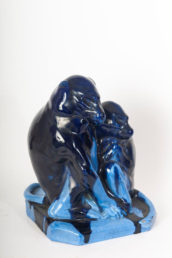 ALFREDO BIAGINI - "I Babuini", scultura  in ceramica a tutto tondo