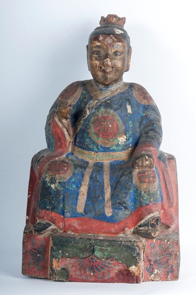 Dignitario imperiale, scultura in legno policromo