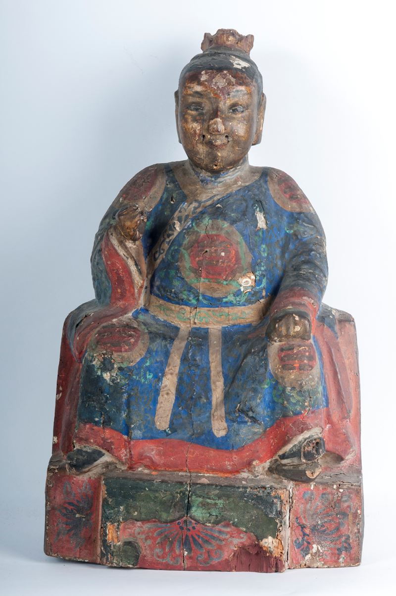 Dignitario imperiale, scultura in legno policromo