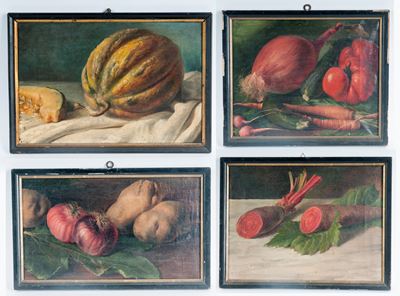 Autore non identificato, Lotto di quattro nature morte, dipinti ad olio su tela