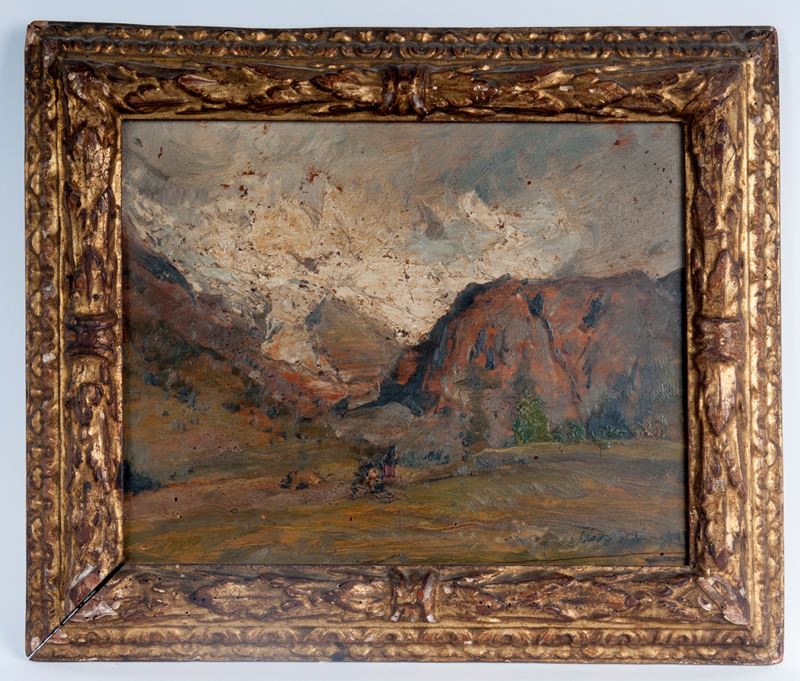 Vittorio Cavalleri - Scorcio valdostano, dipinto ad olio su tavola