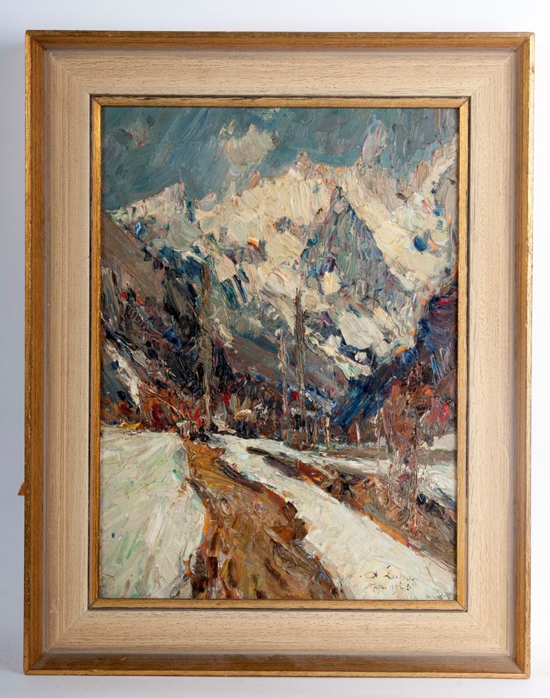 Alessandro Lupo - Scorcio valdostano, dipinto ad olio su tavola