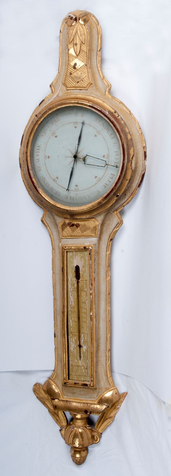 Barometro con termometro in legno dorato