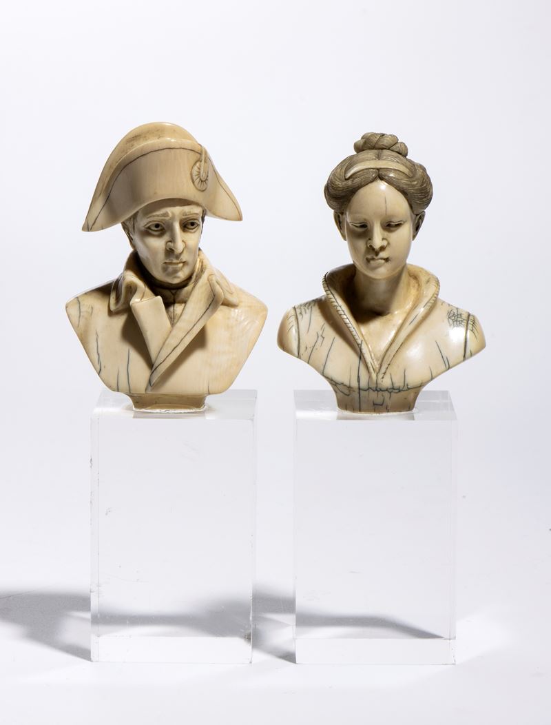 Arnaldo Giannelli - Giannelli, Coppia di sculture in avorio raffiguranti uomo e donna