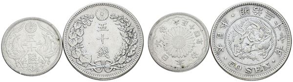 GIAPPONE. LOTTO di 2 monete in argento. Ag; nominali e conservazioni varie.