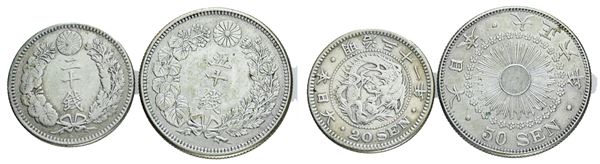 GIAPPONE. LOTTO di 2 monete in argento. Ag; nominali e conservazioni varie.