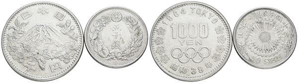 GIAPPONE. LOTTO di 2 monete in argento. Ag; nominali e conservazioni varie.