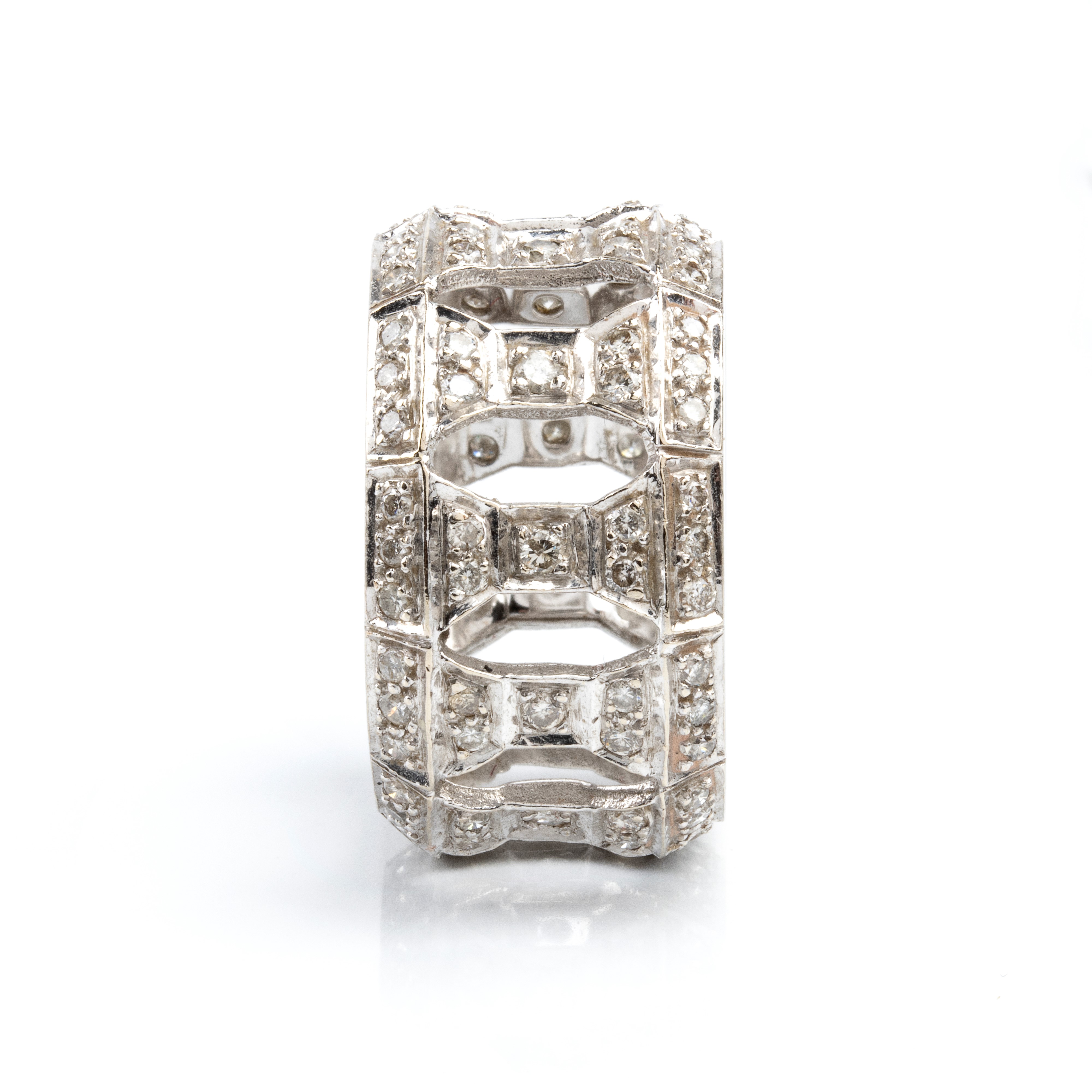 Oro bianco 18k, Anello a fascia traforata con diamanti