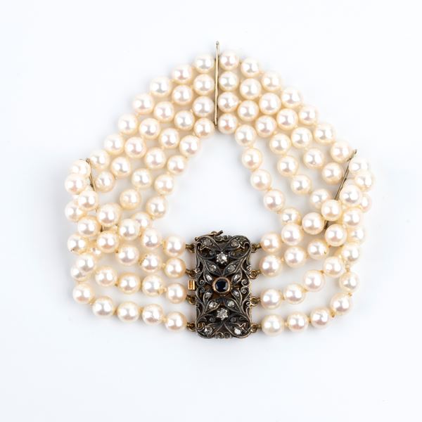 God silver diamond pearl bracelet 
