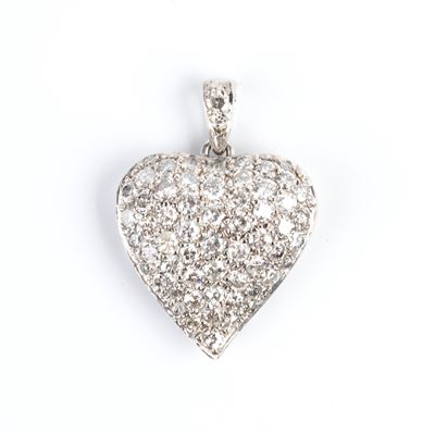 Oro bianco 18k, Pendente a forma di cuore con pavé di diamanti