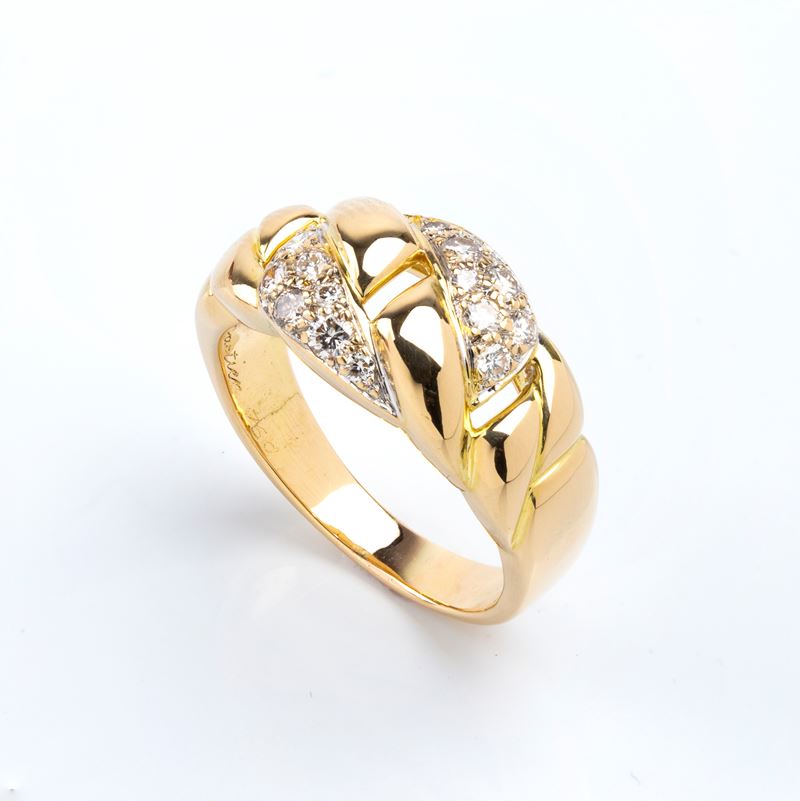 Cartier - Anello a fascia in oro giallo 18k e diamanti