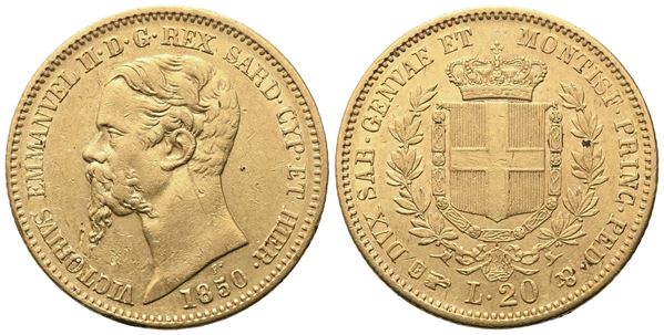TORINO. Regno di Sardegna. Vittorio Emanuele II (1849-1861). 20 Lire 1850; Au (6,43 g; 20,8 mm)