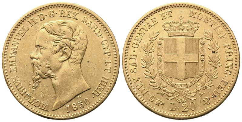 TORINO. Regno di Sardegna. Vittorio Emanuele II (1849-1861). 20 Lire 1850; Au (6,43 g; 20,8 mm)