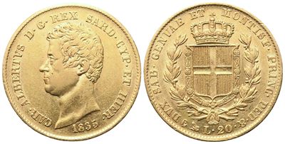 Carlo Alberto, 20 Lire 1835 (Genova), Regno di Sardegna