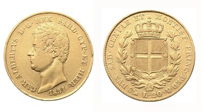 Regno di Sardegna, Carlo Alberto (1831-1849), 20 Lire 1831 (oro), GENOVA