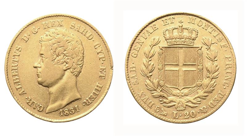 Regno di Sardegna, Carlo Alberto (1831-1849), 20 Lire 1831 (oro), GENOVA