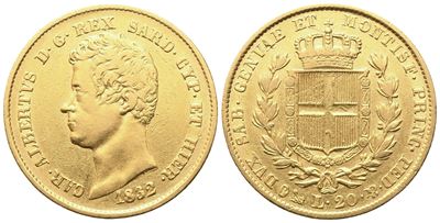 Carlo Alberto, 20 Lire 1832 (Genova, Regno di Sardegna), oro