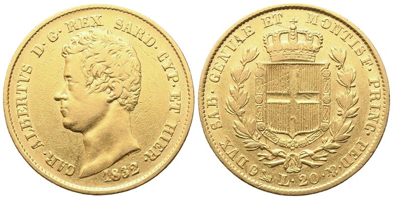 Carlo Alberto, 20 Lire 1832 (Genova, Regno di Sardegna), oro