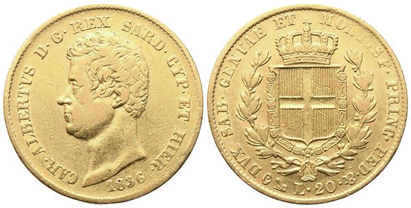 GENOVA. Regno di Sardegna. Carlo Alberto (1831-1849). 20 Lire 1836; Au (6,45 g; 20,6 mm)