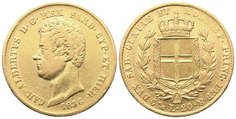 Carlo Alberto, 20 Lire 1836, Genova (Regno di Sardegna) — oro