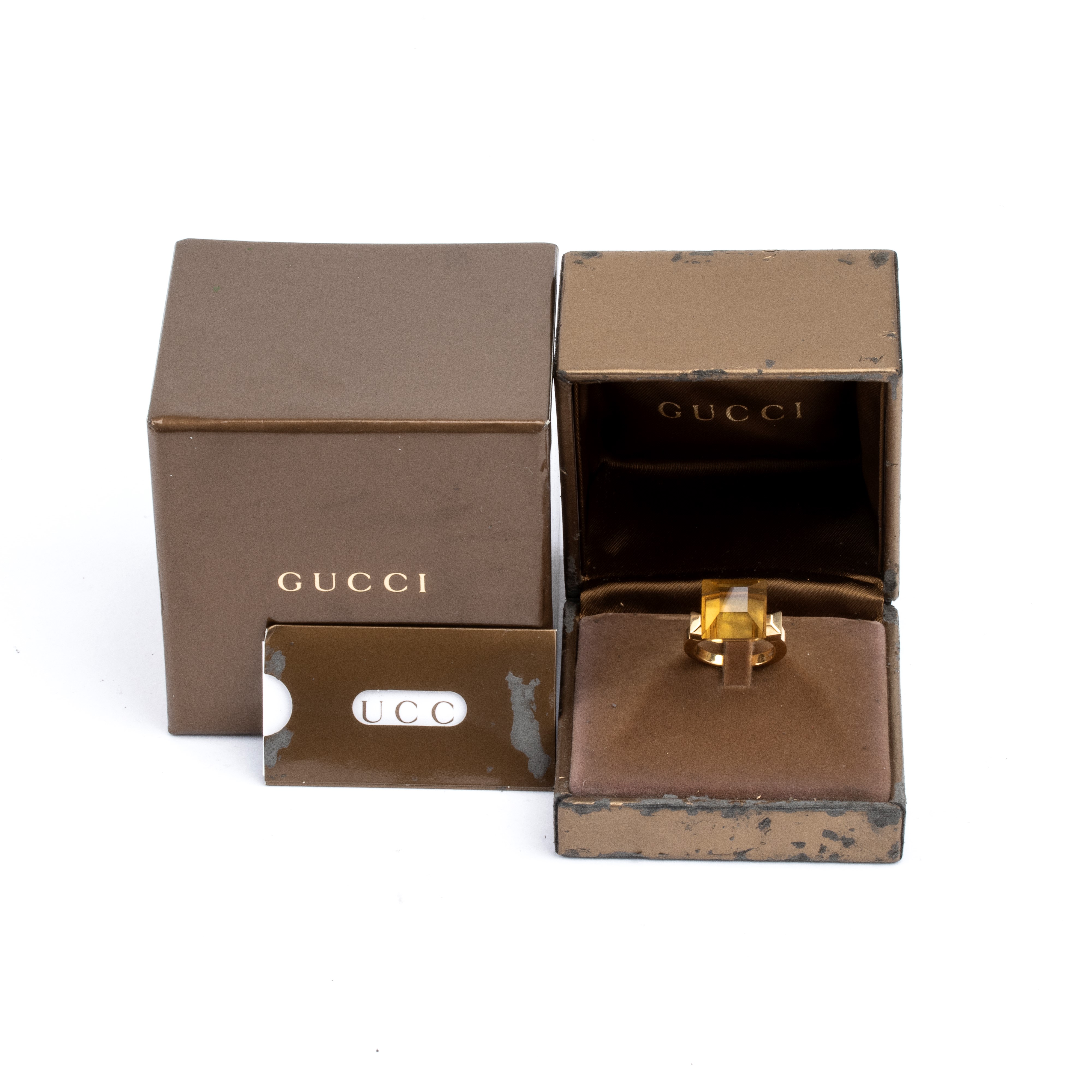 Gucci - Anello in oro giallo 18 kt con quarzo fumé