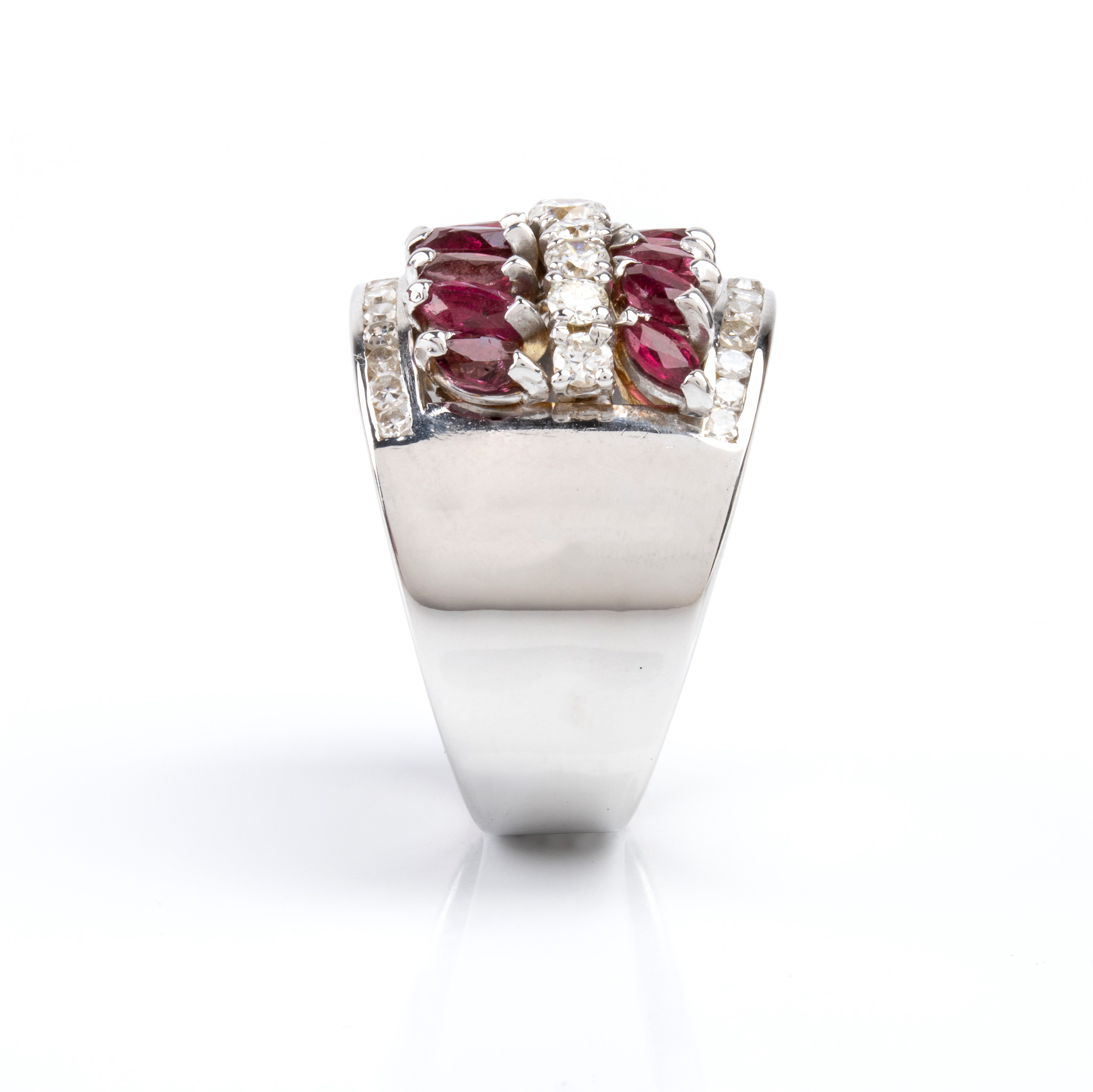 Oro bianco 18 k, Anello a fascia con diamanti e rubini