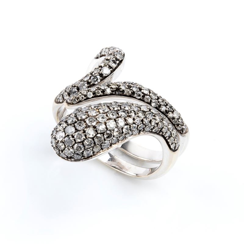 Dada Arrigoni - Anello a serpente in oro bianco 18k con diamanti in pavé