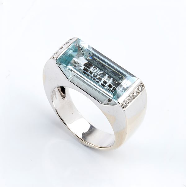 PONTEVECCHIO - Aquamarine diamond gold band ring 