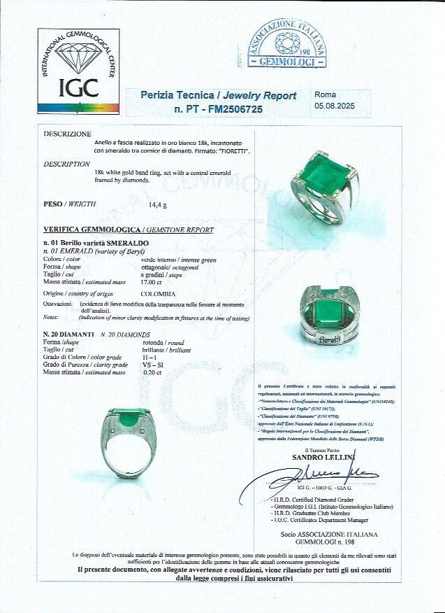 Fioretti - Anello in oro bianco con smeraldo e diamanti