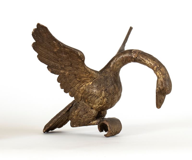 Scultura in legno dorato a forma di cigno, Francia, XIX secolo