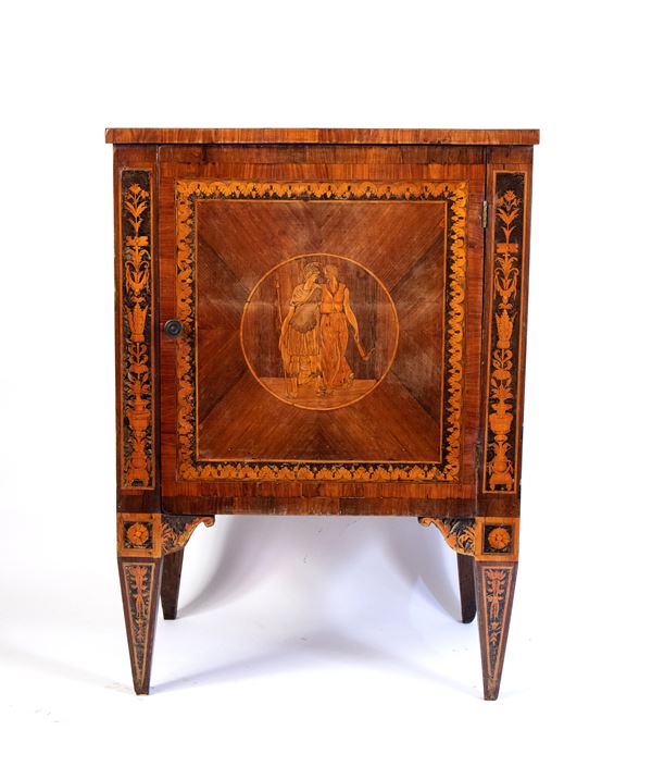 Comodino neoclassico intarsiato, Italia settentrionale