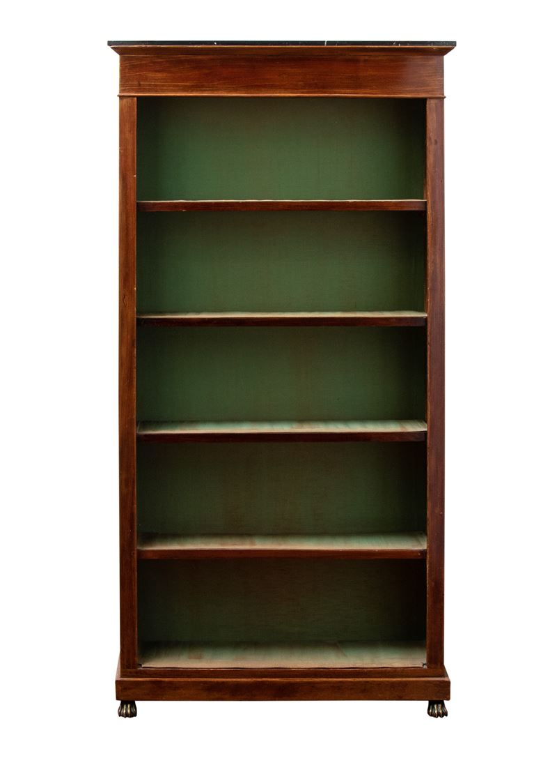 Libreria a giorno in mogano, stile Impero, XIX secolo