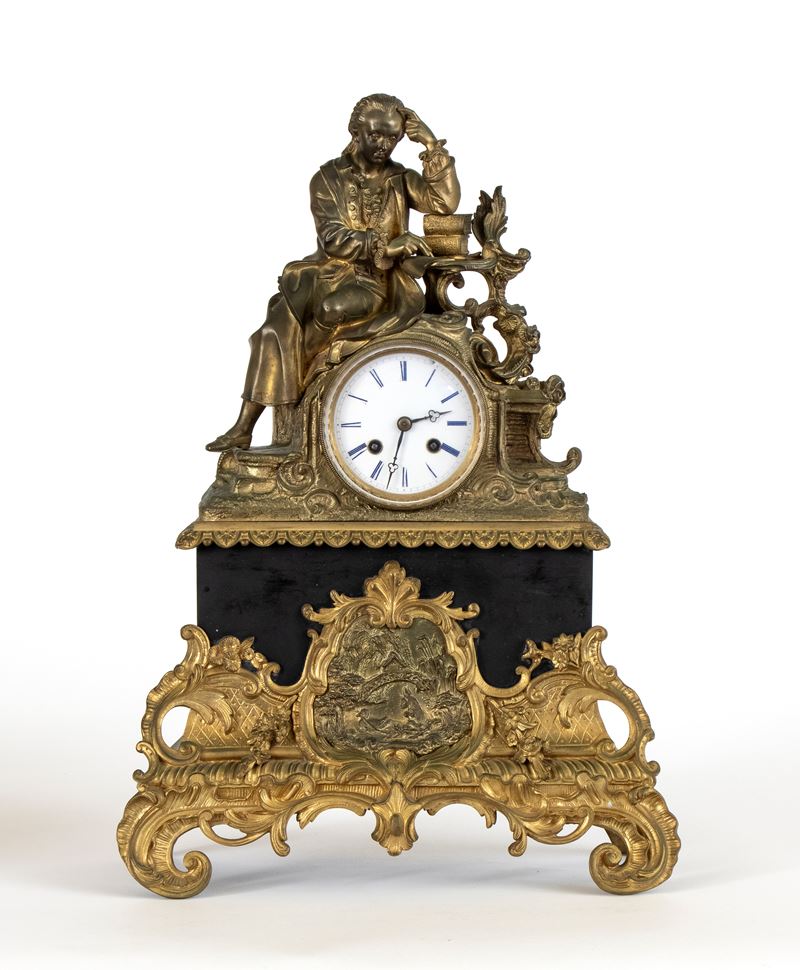 Vincent & Cie - Orologio da tavolo in bronzo dorato con quadrante in smalto bianco