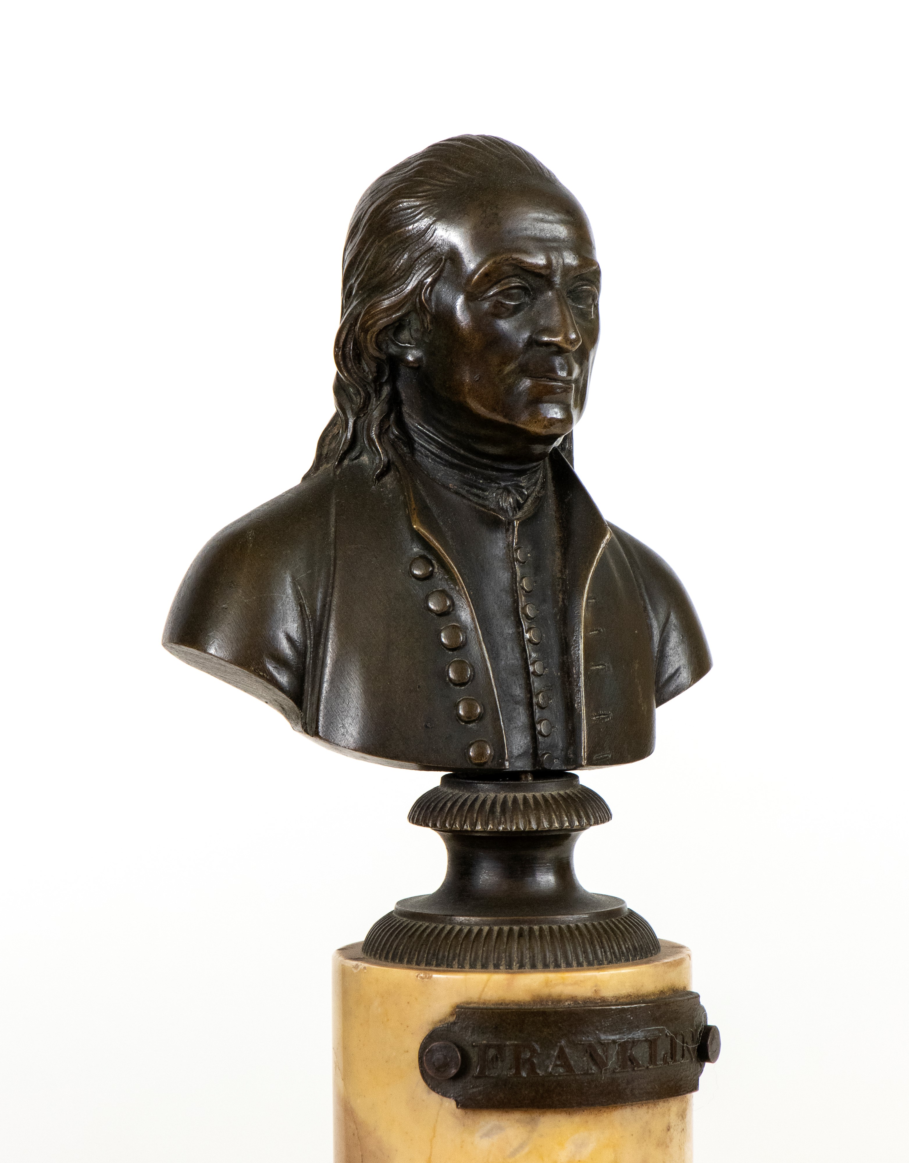 Bustro in bronzo raffigurante Benjamin Franklin e George Washington, Francia, XIX secolo