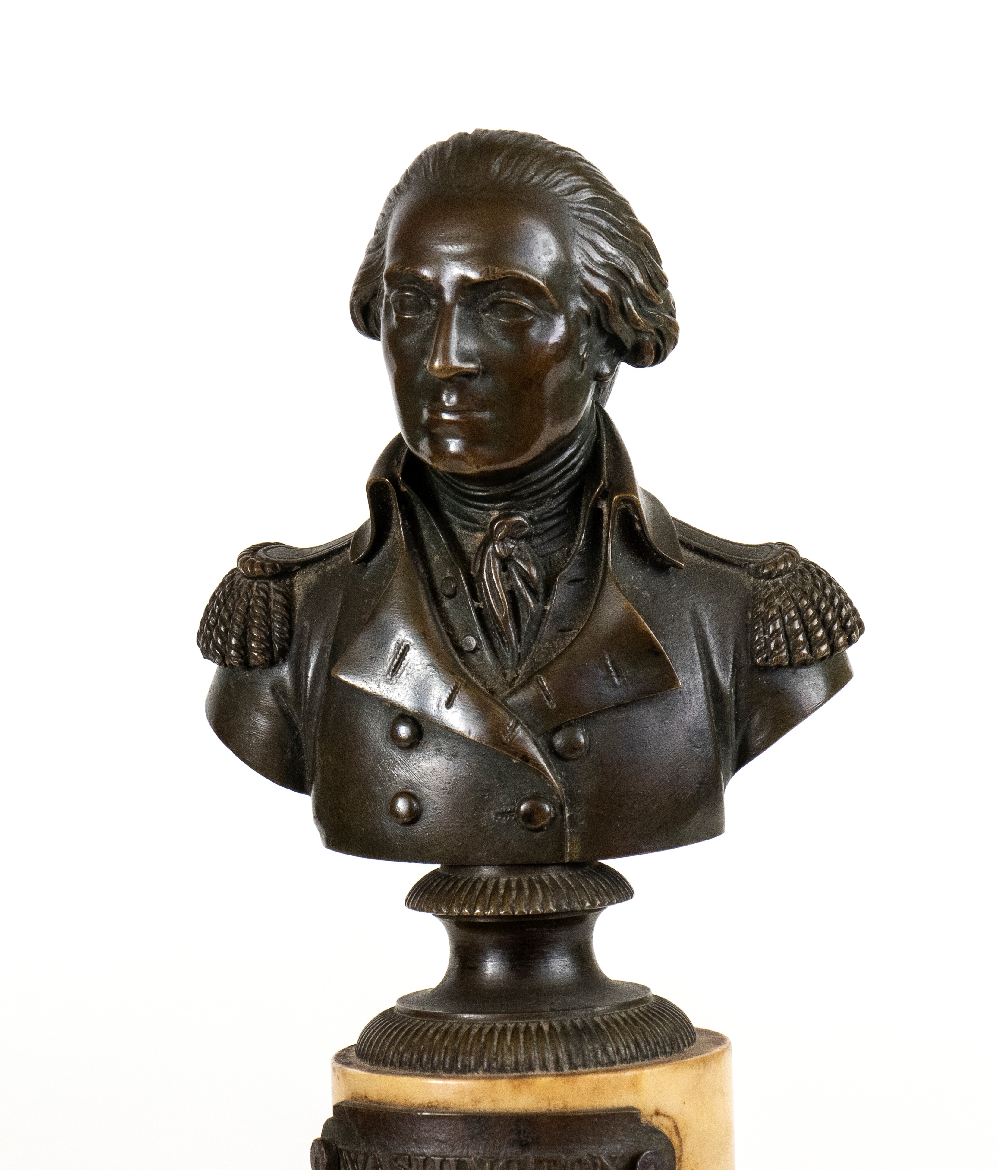 Bustro in bronzo raffigurante Benjamin Franklin e George Washington, Francia, XIX secolo