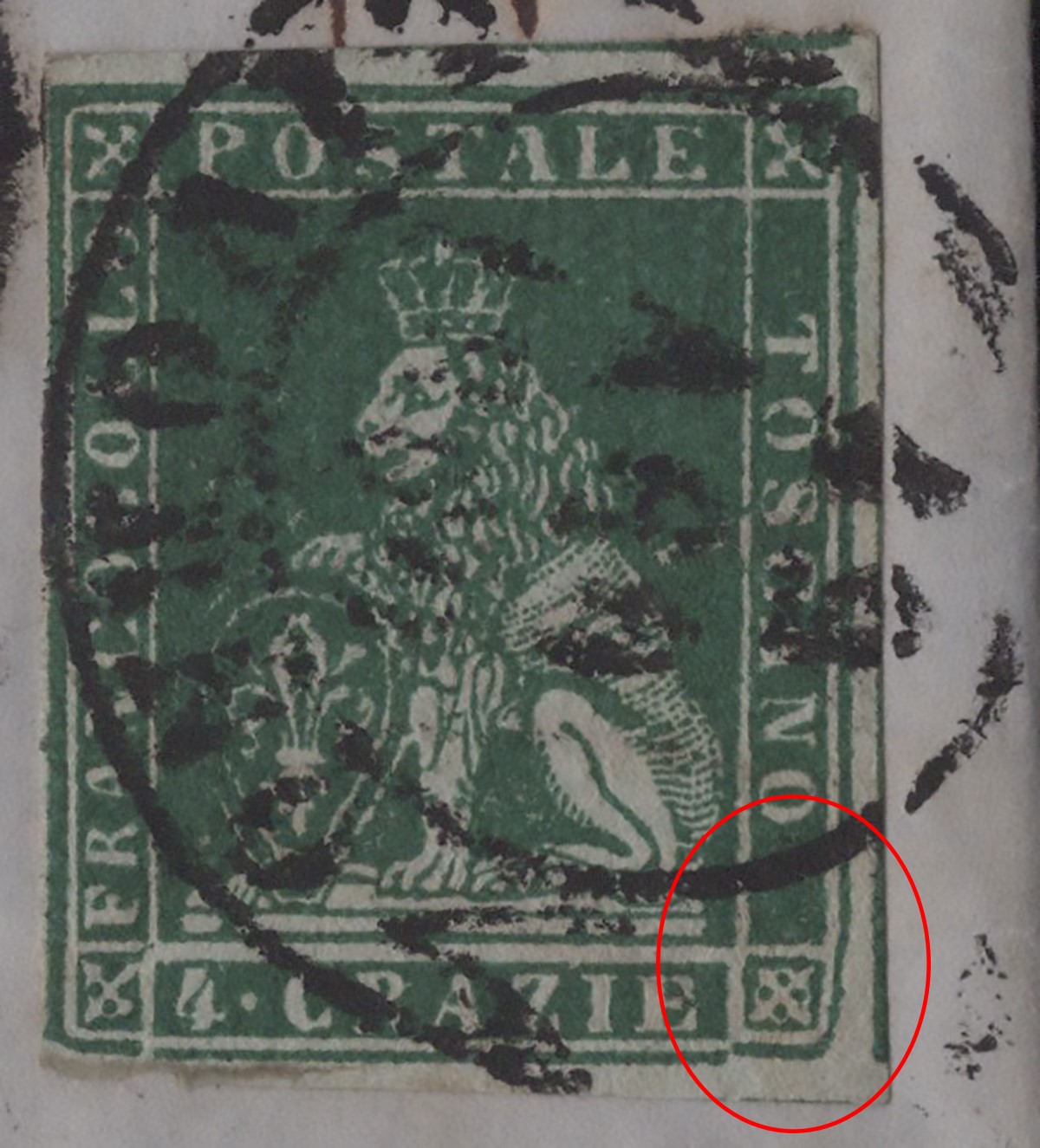 Toscana, Lettera spedita da Livorno a Napoli, 12.08.1859, affrancata con 4 cr. verde su grigio n....