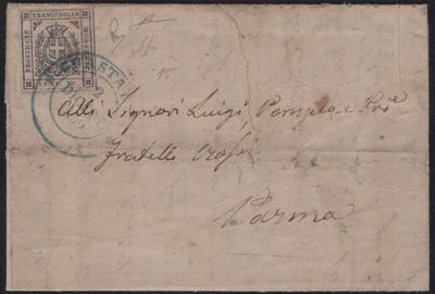 Modena, Governativo Provvisorio, 20 cent. Ardesia Violaceo n. 15 su lettera affrancata da Guestal...