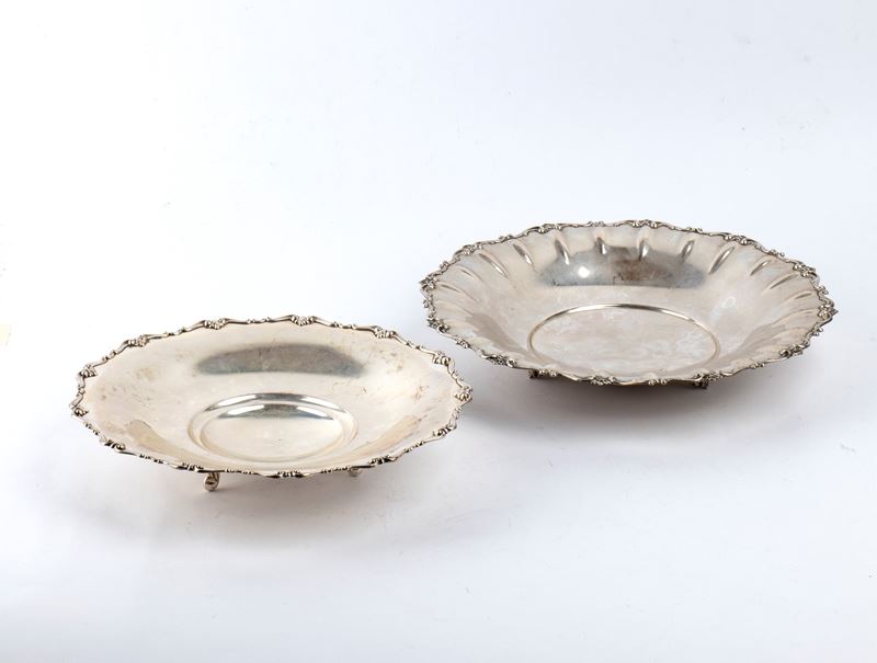 Due cestini italiani in argento, argento 800/1000, anni ’50-’60