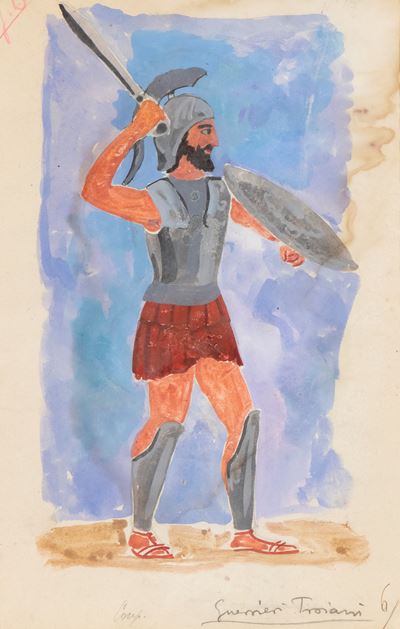 Guerriero Troiano, tempera su carta