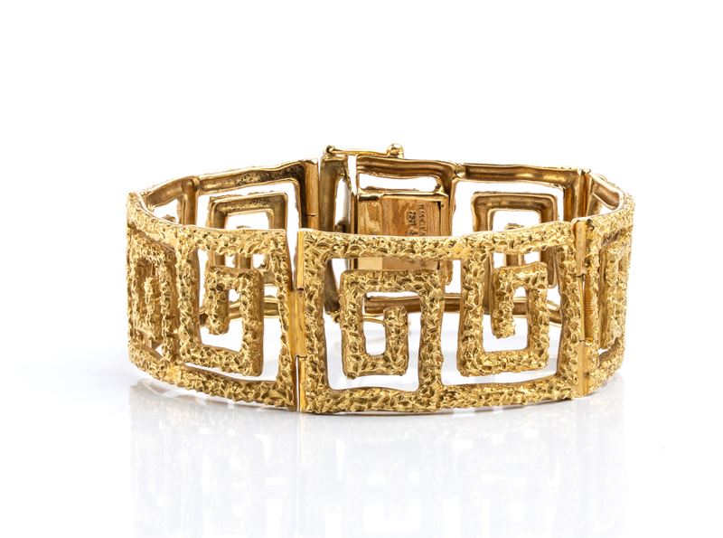 Bracciale in oro giallo 18k a spirali intrecciate, anni ’60