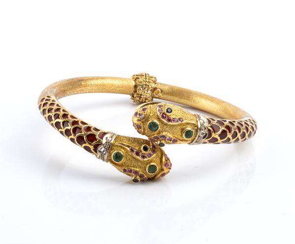 Bracciale rigido in oro e smalti