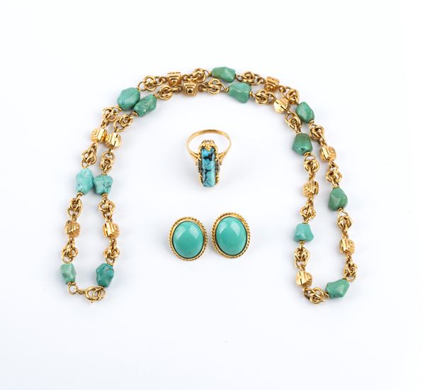 Gold turquoises jewelry set