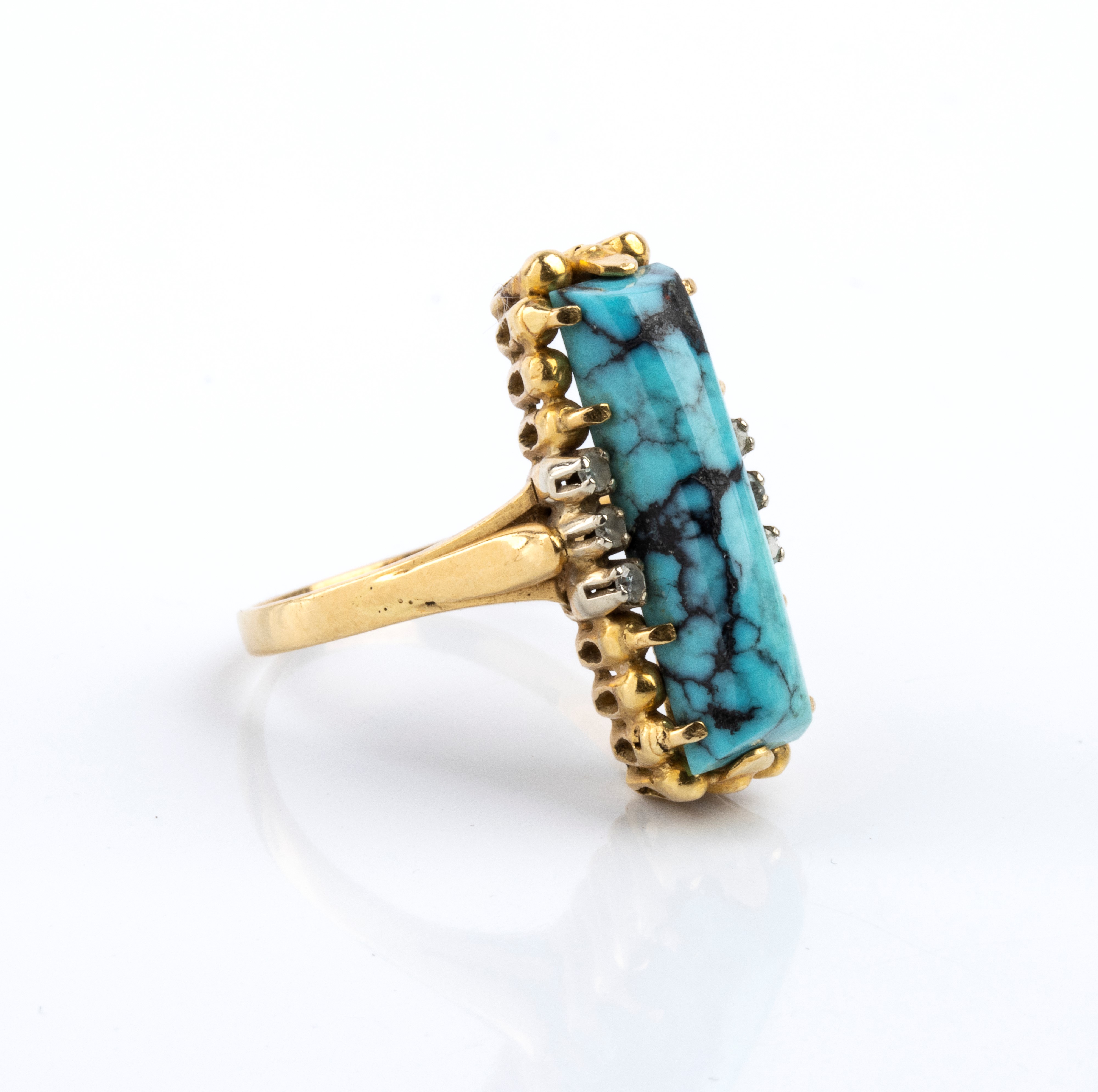 Parure in oro giallo 18k e turchesi (anni '80), Orecchini, anello e collana