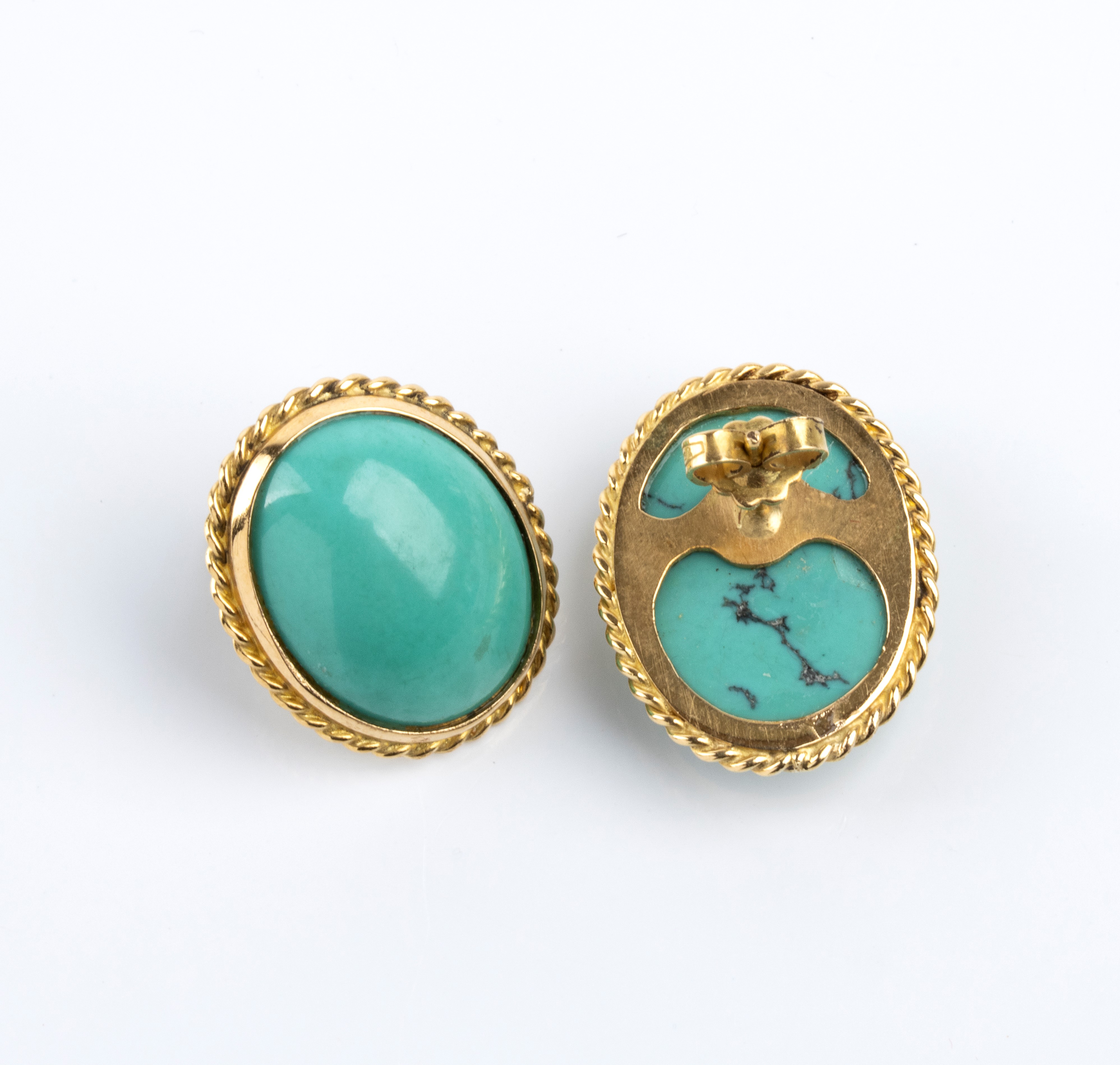 Parure in oro giallo 18k e turchesi (anni '80), Orecchini, anello e collana