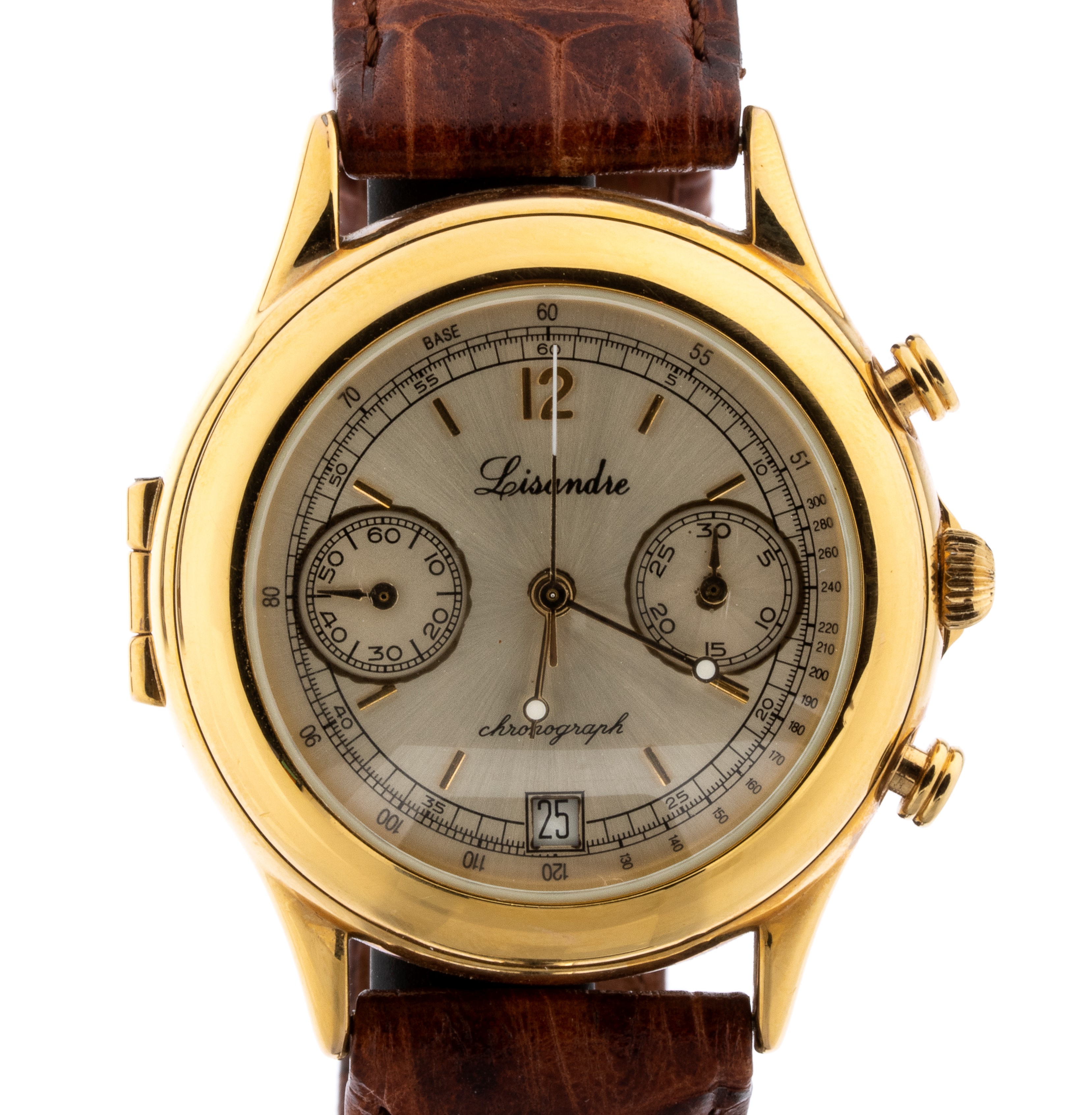 Lisandre - Orologio da polso cronografo con movimento manuale e cassa in metallo dorato