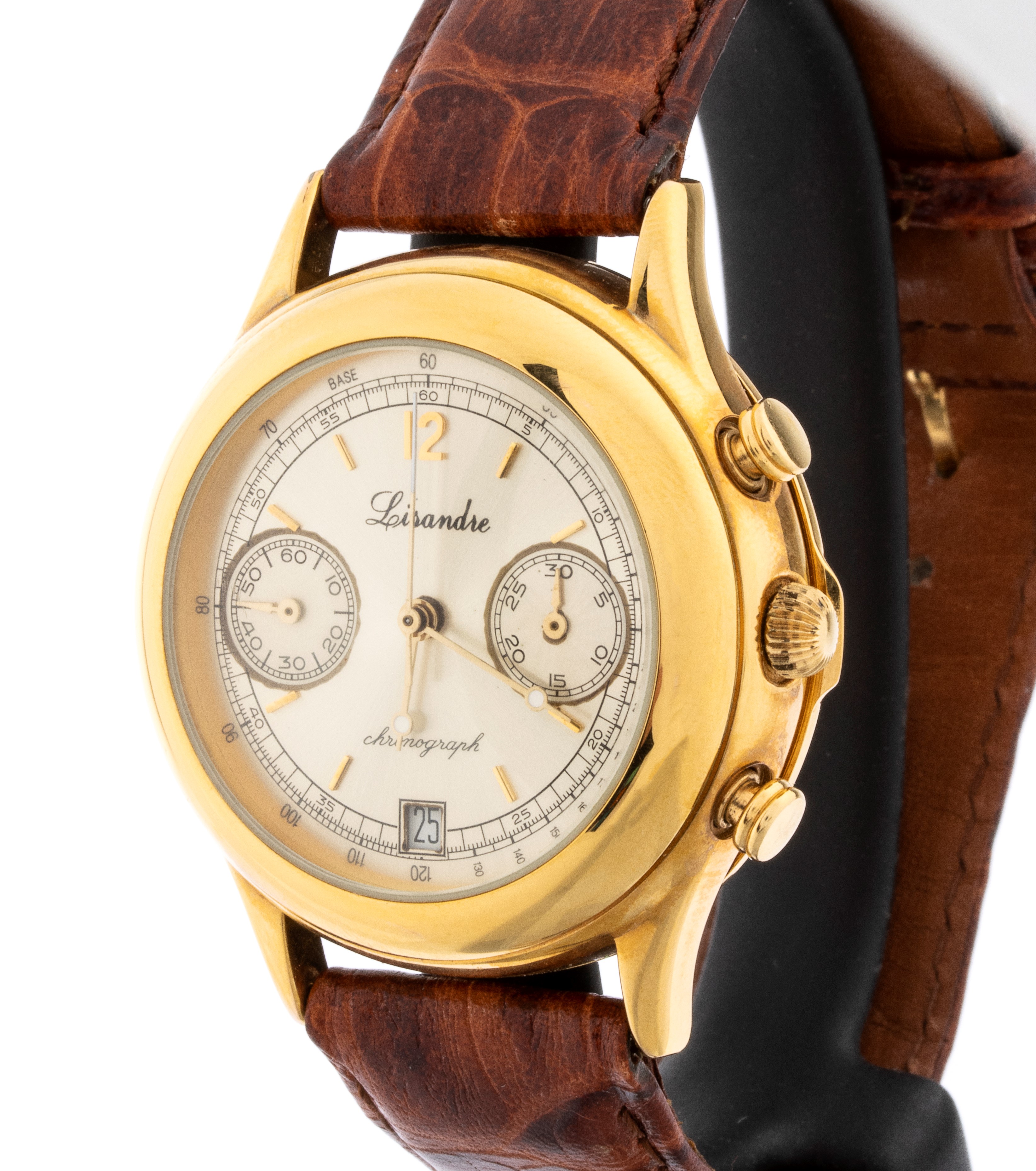 Lisandre - Orologio da polso cronografo con movimento manuale e cassa in metallo dorato