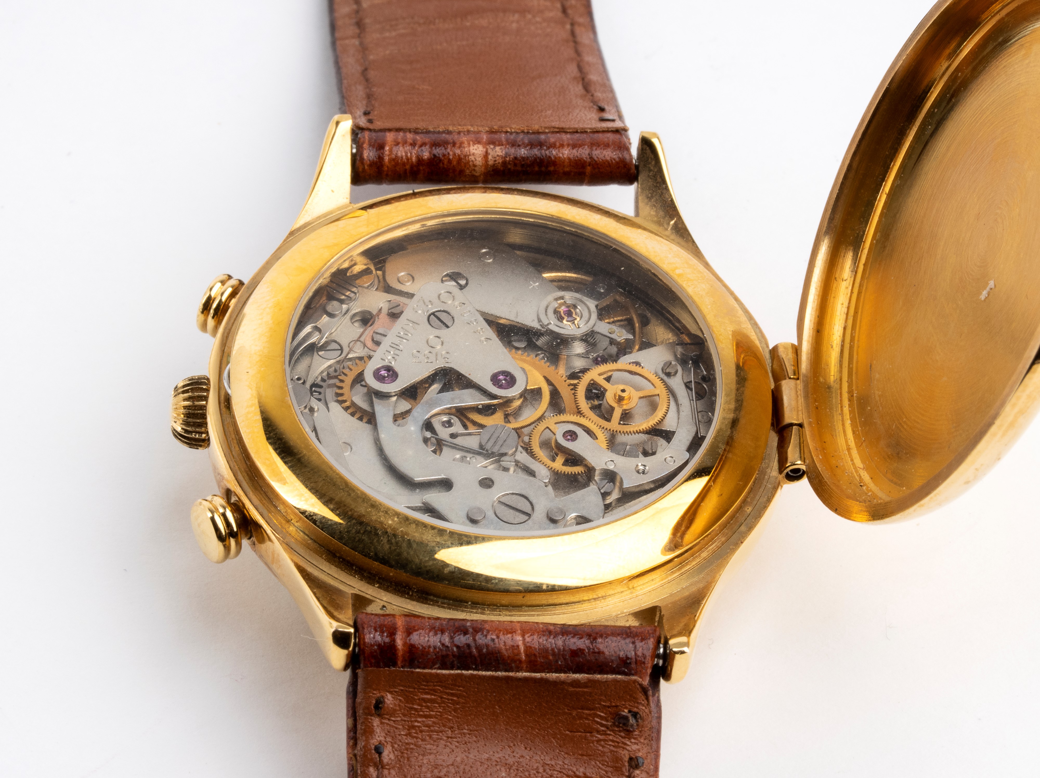 Lisandre - Orologio da polso cronografo con movimento manuale e cassa in metallo dorato