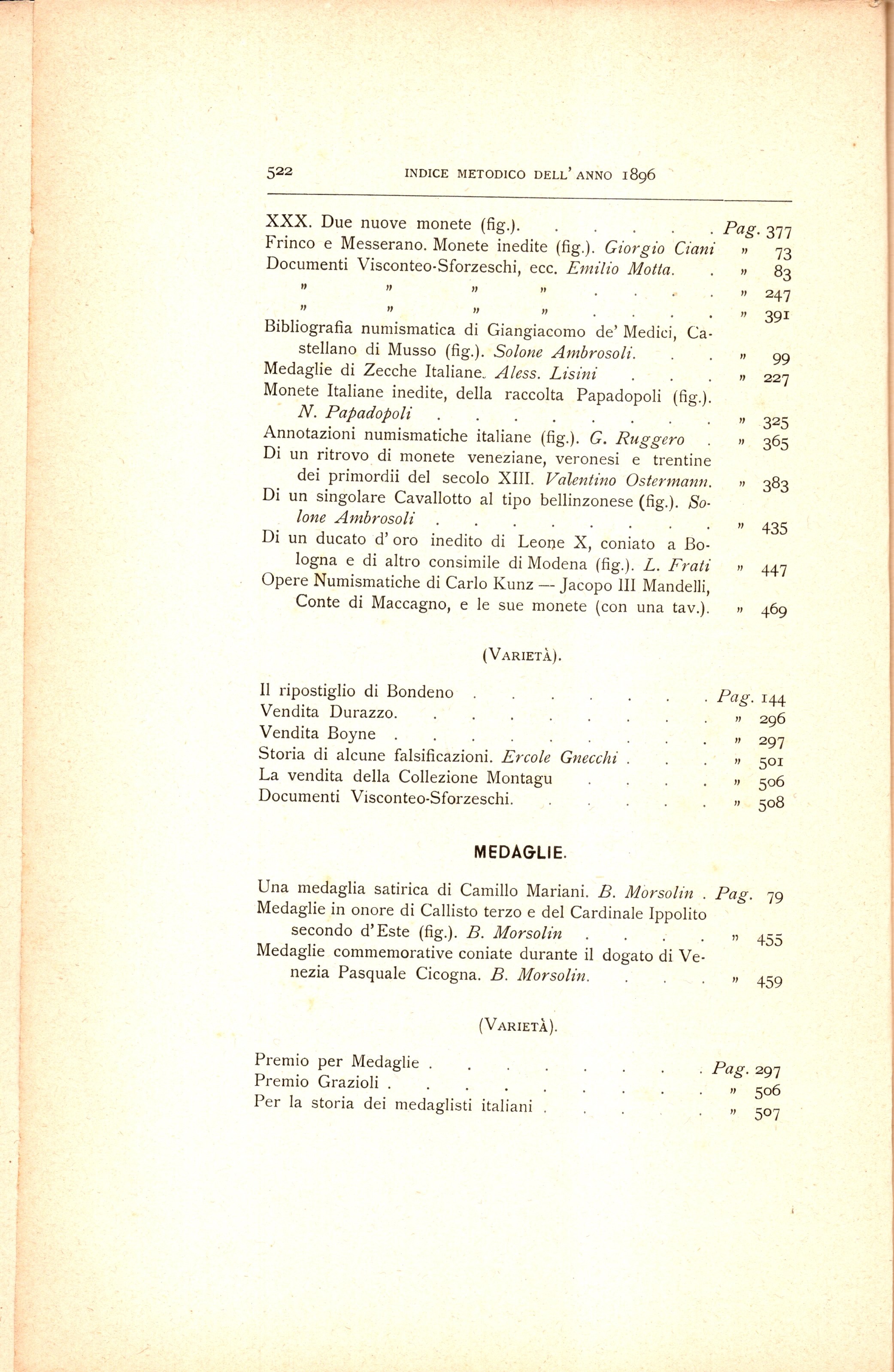 AA.-VV. - Rivista Italiana di Numismatica. Milano, 1896. 4 fascicoli completa. pp 524, tavole 9 +...